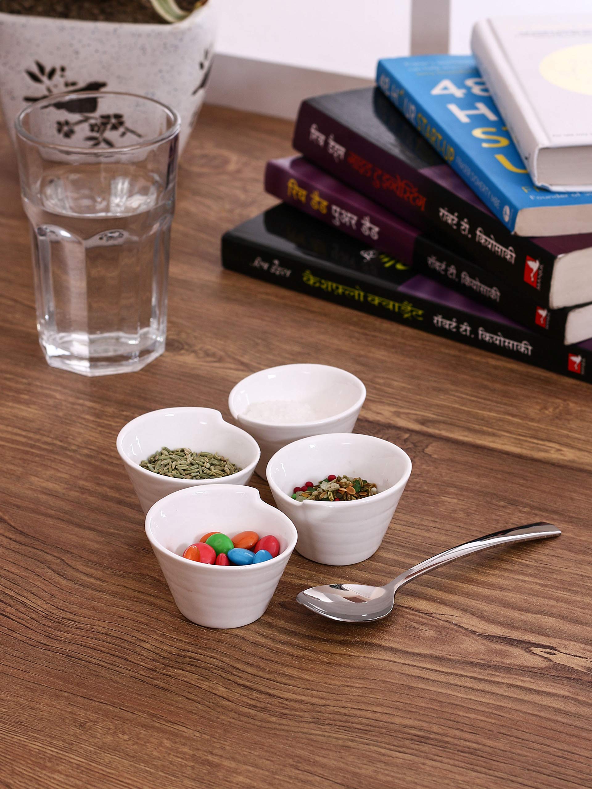 Clay Craft Basics White Ceramic Serving Bowl Set, Stackable can be Served as Dipping Bowls, chatni Bowls,Sauce Bowls, Soy Sauce and Ketchup Bowls(Set of 4)