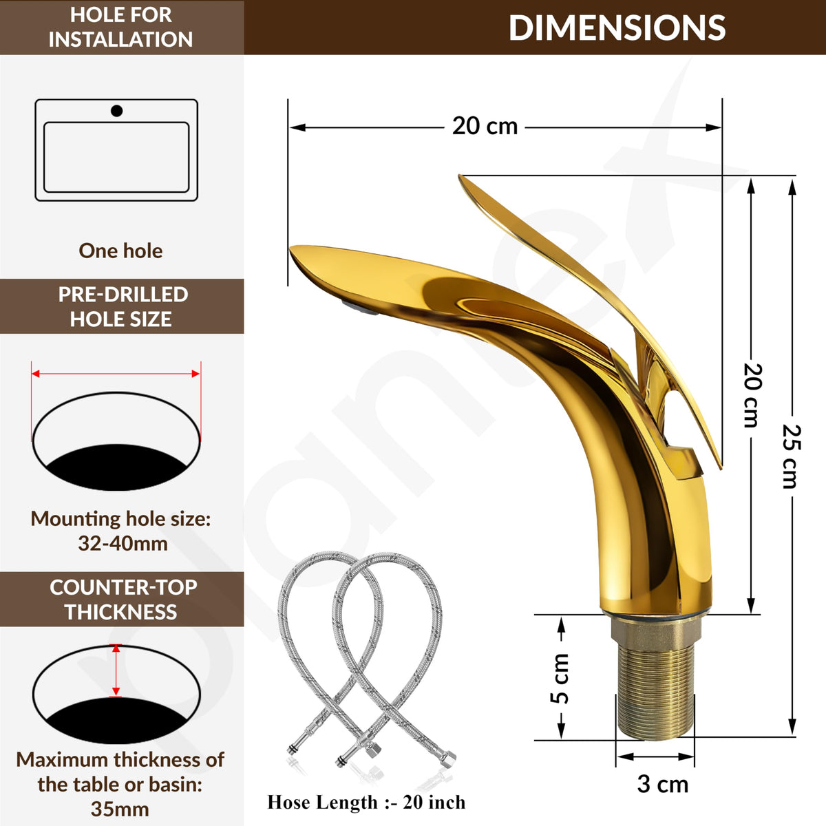 Plantex Brass Pillar Tap for Wash Basin/Single Lever Hot & Cold Basin Mixer Tap/washbasin tap Faucet-(Gold)-5