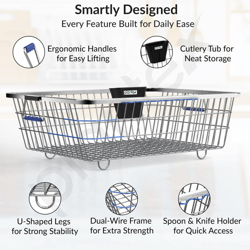 Plantex Stainless-Steel Dish Drainer Basket for Kitchen Utensils/Dish Drying Rack/Plate Stand/Bartan Basket (Large Size-64x47x20cm)-3