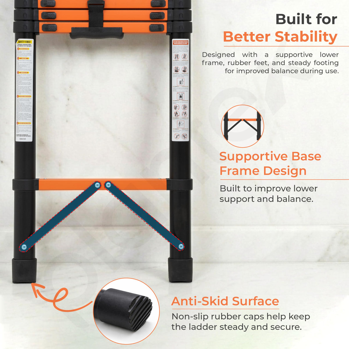 Plantex 4.3m (14.10 ft.) Telescopic Ladder/Carbon Steel 11-Steps Portable & Compact Ladder/Foldable Multipurpose Collapsible Ladder for Home & Outdoor Use - (Orange)-4