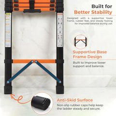 Plantex 3.9m (12.79 ft.) Telescopic Ladder/Carbon Steel 10-Steps Portable & Compact Ladder/Foldable Multipurpose Collapsible Ladder for Home & Outdoor Use - (Orange)-4
