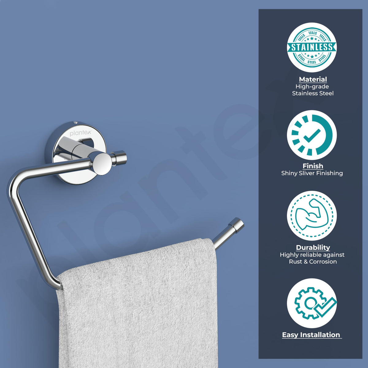 Plantex Stainless Steel Napkin Hanger for Washbasin/Towel Ring for Bathroom/Kitchen/Towel Hanger/Bathroom Accessories (Chrome)-2