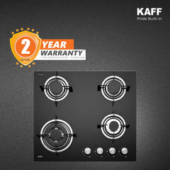 Kaff 60cm Built-in Hob 4 Burner | Auto Electric Ignition Gas Hob | Italian Burners | 8mm Toughened Glass Top | Easy Grip