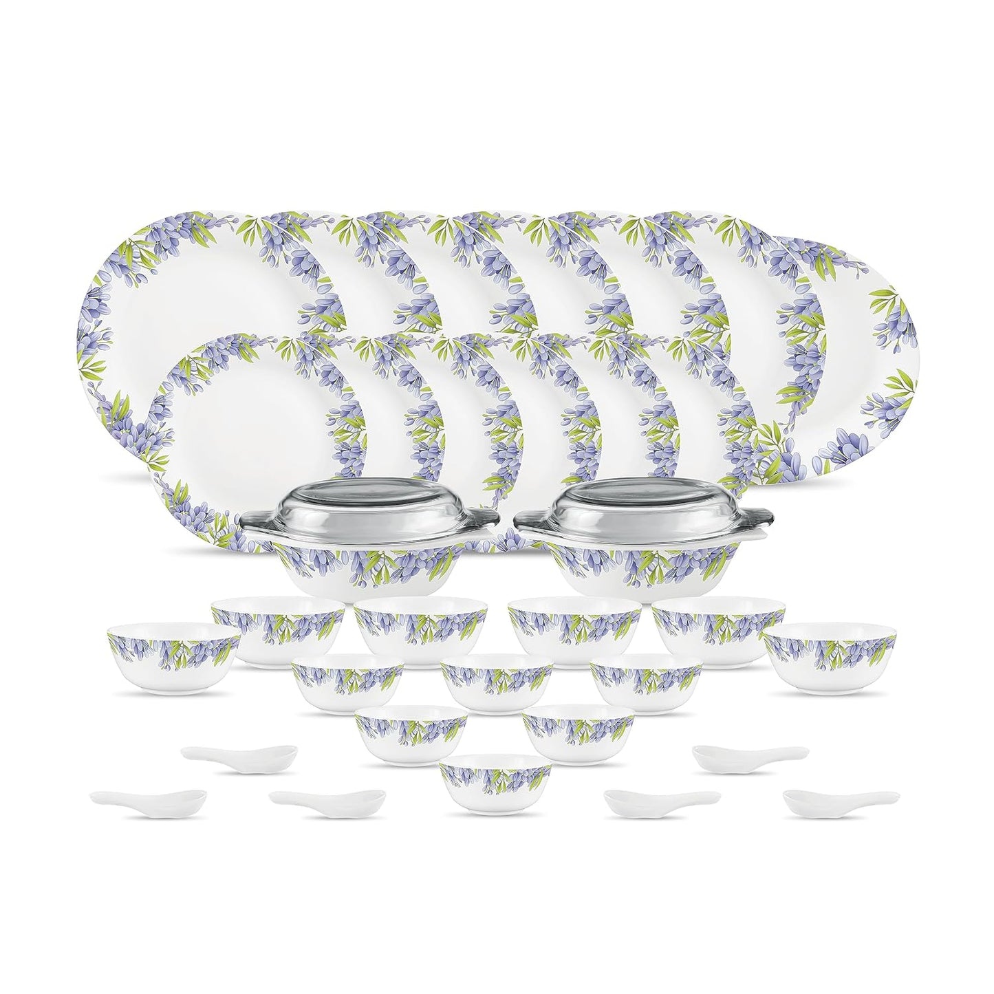 Diva by La Opala, Pearl Collection, Opal Glass Dinner Set 35 pcs, Lively Hues, White