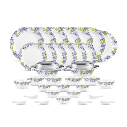 Diva by La Opala, Pearl Collection, Opal Glass Dinner Set 35 pcs, Lively Hues, White
