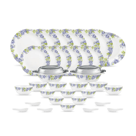 Diva by La Opala, Pearl Collection, Opal Glass Dinner Set 35 pcs, Lively Hues, White
