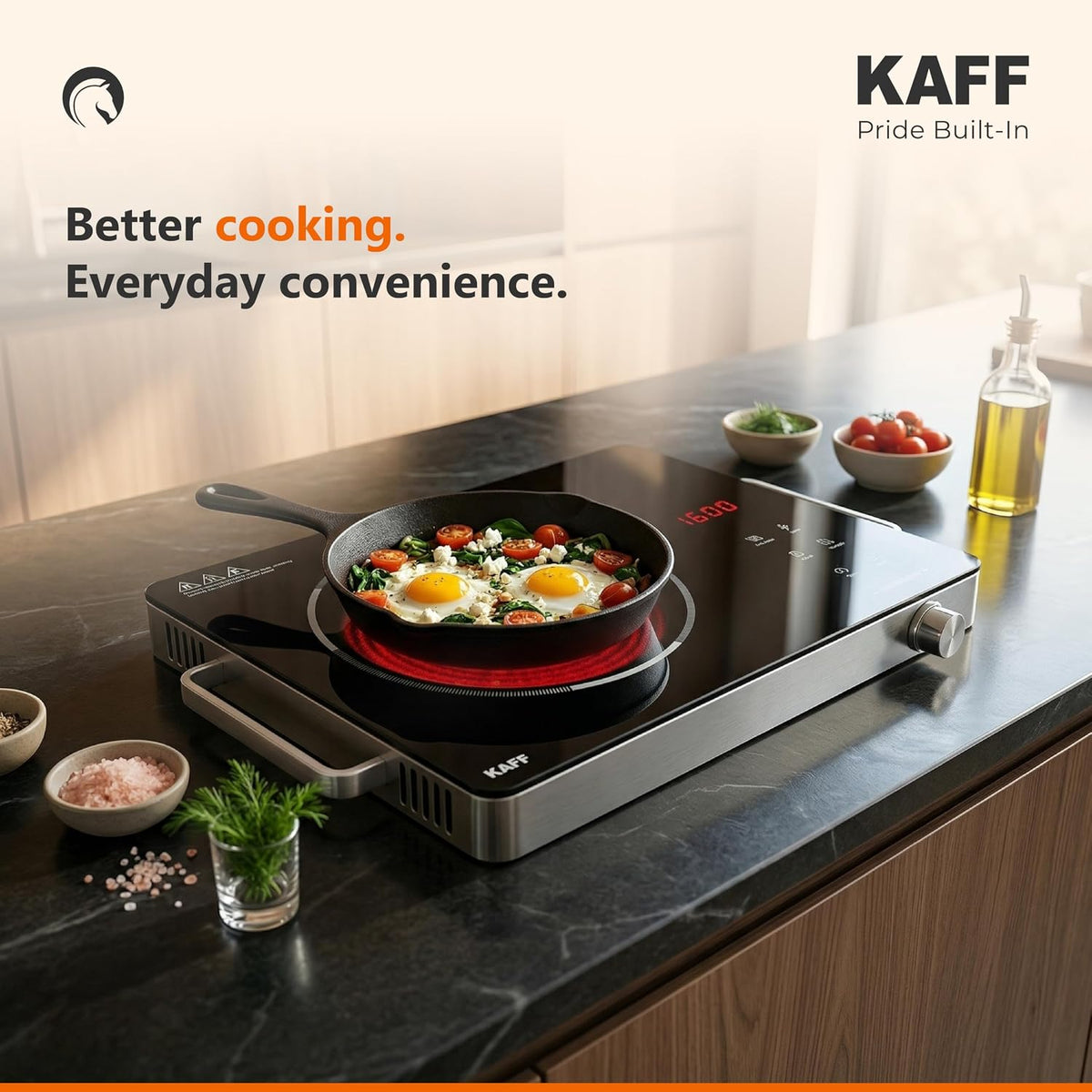 Kaff 2200W Electric Infrared Cooktop Stove | High Gloss Glass Finish | Digital Display | 4 Preset Cooking Modes | Touch 