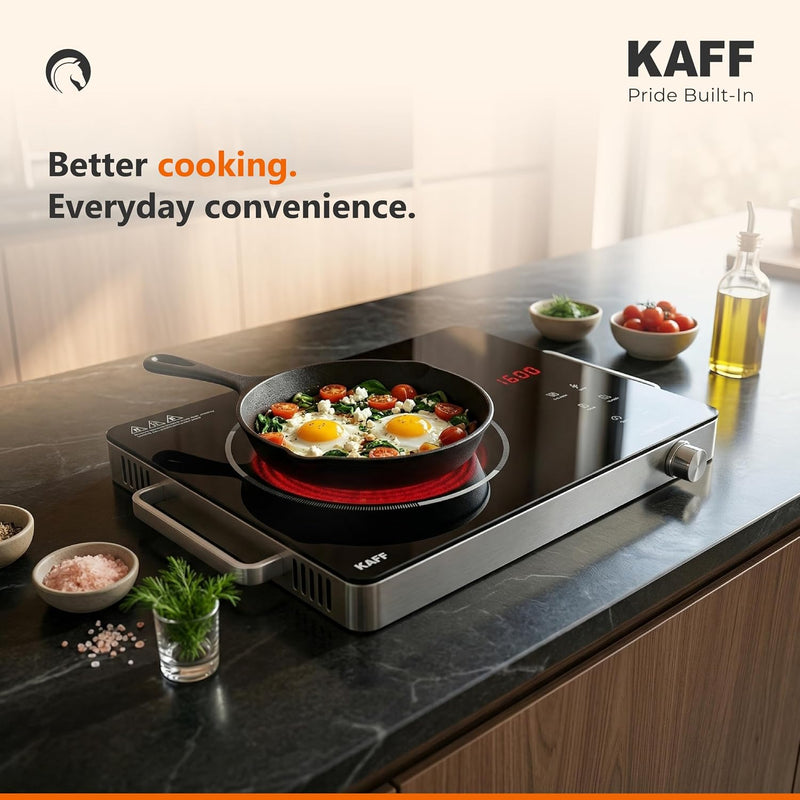 Kaff 2200W Electric Infrared Cooktop Stove | High Gloss Glass Finish | Digital Display | 4 Preset Cooking Modes | Touch 