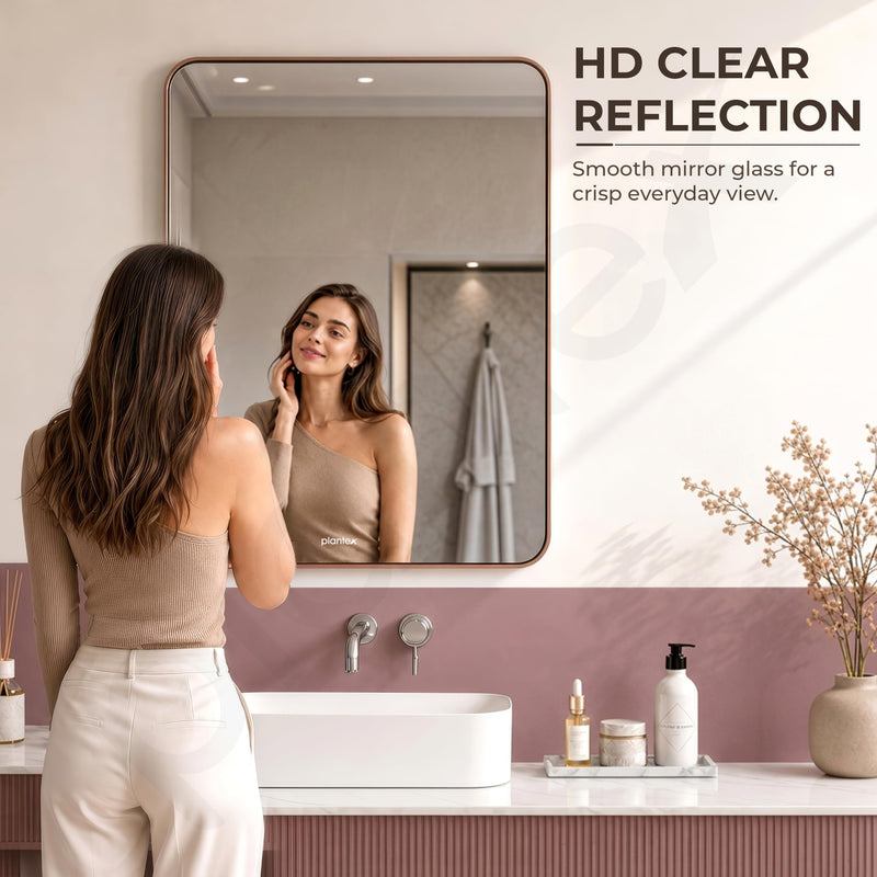 Plantex Aluminium Frame Mirror for Wall/Rectangle Wall Mount Mirror for Bedroom/Dressing Room/Living Room/Entryway - (24x32 Inch-Rose Gold)-6
