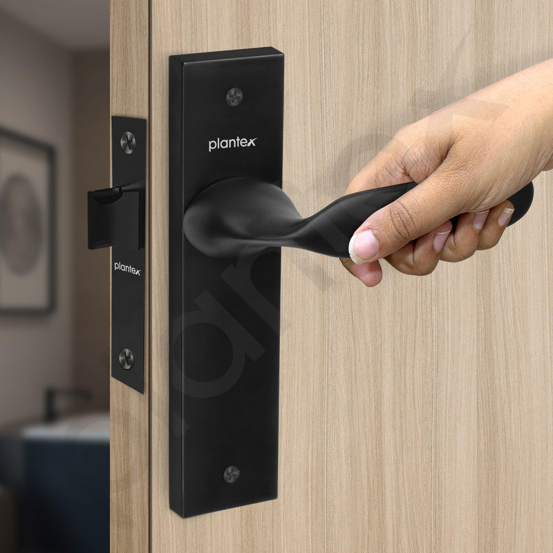 Plantex Heavy Duty Door Lock Bathroom Door Lock/Mortise 8inch Keyless Plate Handle Set for Home/Bathroom/Store Room/Balcony/Office with Baby Latch (8106, Z-Black)-6