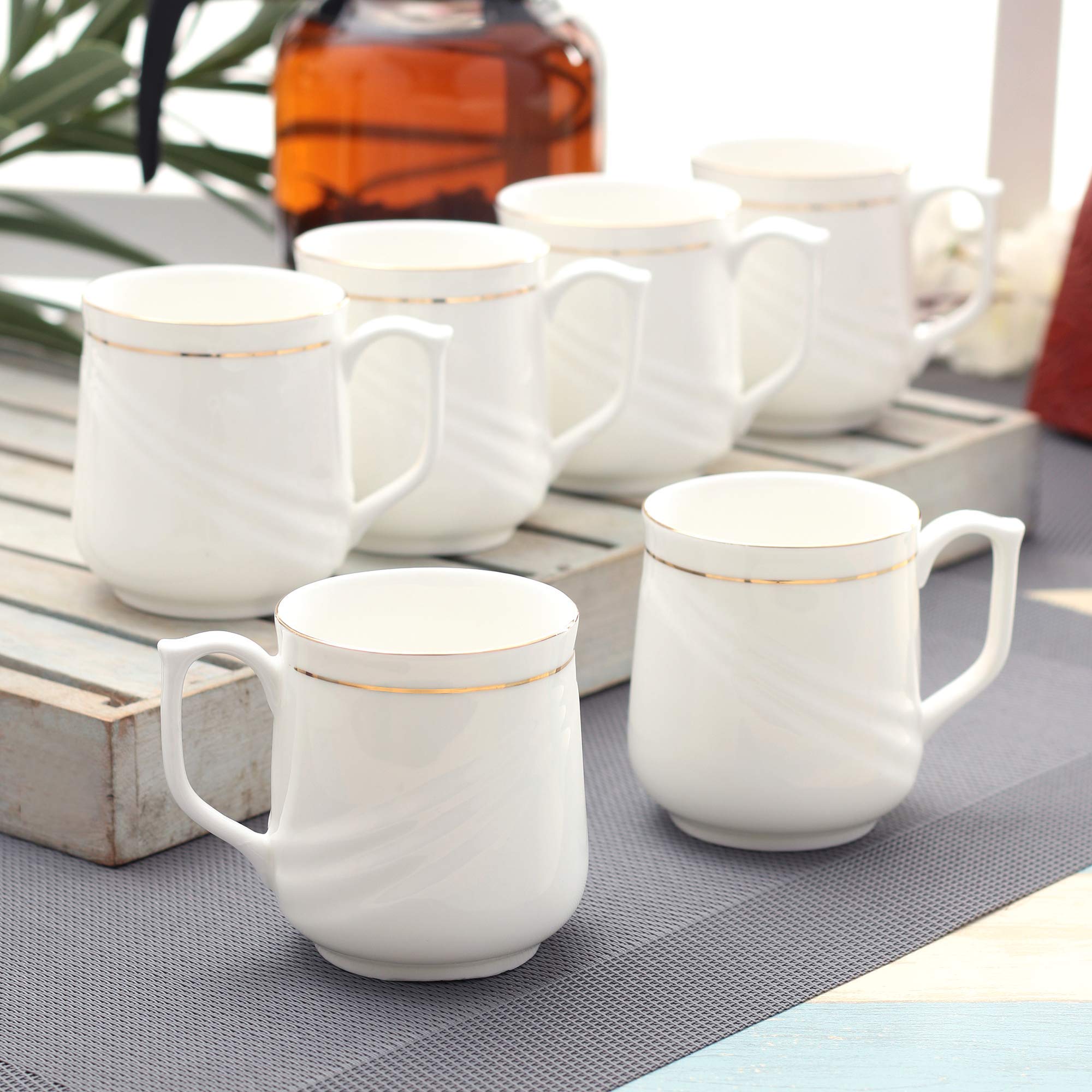 Clay Craft Elegant Gold Line Coffee/Tea Cups Set of 6 Perfect for Daily use 180 ml, White, Standard (Asian-Set of 6)