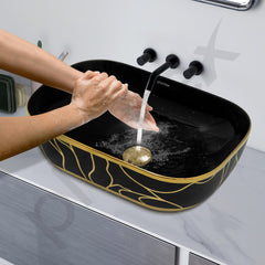 Plantex Ceramic Designer Washbasin for Bathroom/Countertop Basin/Rectangle Tabletop Wash Basin for Home/Office - (16010, Black & Gold)-6