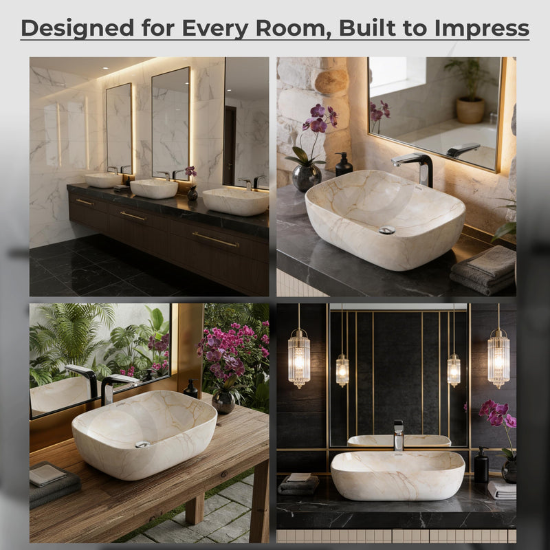 Plantex Ceramic Countertop Washbasin/Marble Basin with Brown Veins/Table Top Wash Basin for Bathroom (18 x 13 x 5.5 Inch)-5