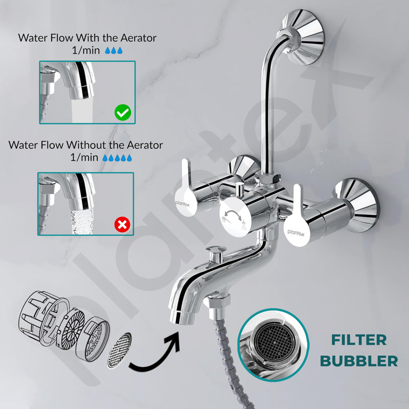 Plantex Pure Brass 3 in 1 Wall Mixer for Bathroom with L-Bend Provision for Overhead and Hand Shower/Mixer Tap for Bathroom with Water Saving Aerator and Brass Wall Flange (ORE-1421)-6