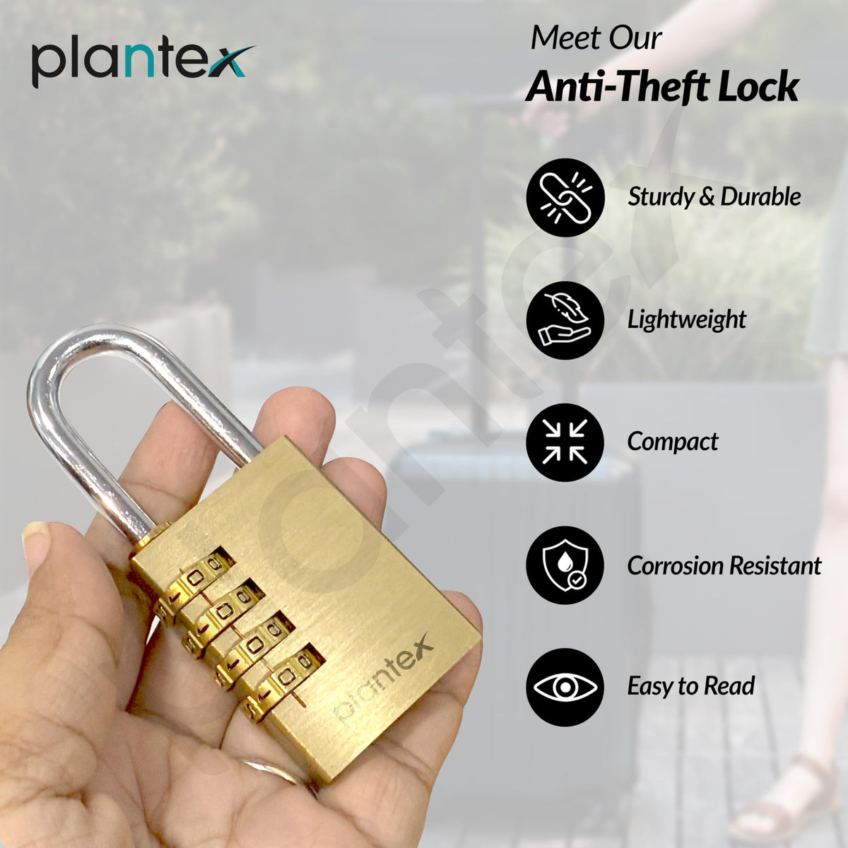 Plantex 4-Digit Code Combination Brass Lock/Number Lock/Portable Luggage Locks for Briefcase/Laptop Bags - Pack of 1 (Medium, Brass Antique)-2