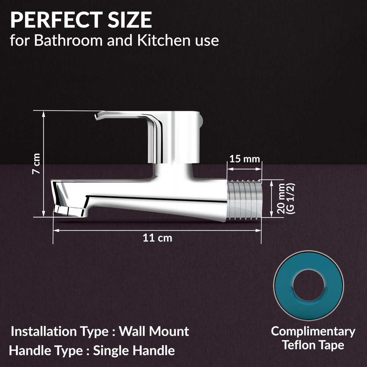 Plantex Water Tap for Bathroom with Water-Saving Tap/Wall Mount Bib Tap with Wall Flange and Teflon Tape/Brass Spindle Basin Tap for Home (CRM-1281-Mirror Chrome Finish)-4