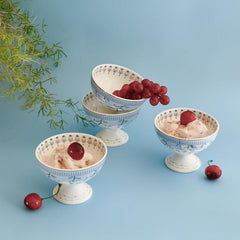 Magique by The Wishing Chair x ClayCraft : River of Flowers Dessert Cups Set of 4 | 160 ml Ceramic Ice Cream Bowls | Elegant Floral Cups for Ice Cream, Sorbet & Gelato | Dishwasher Safe