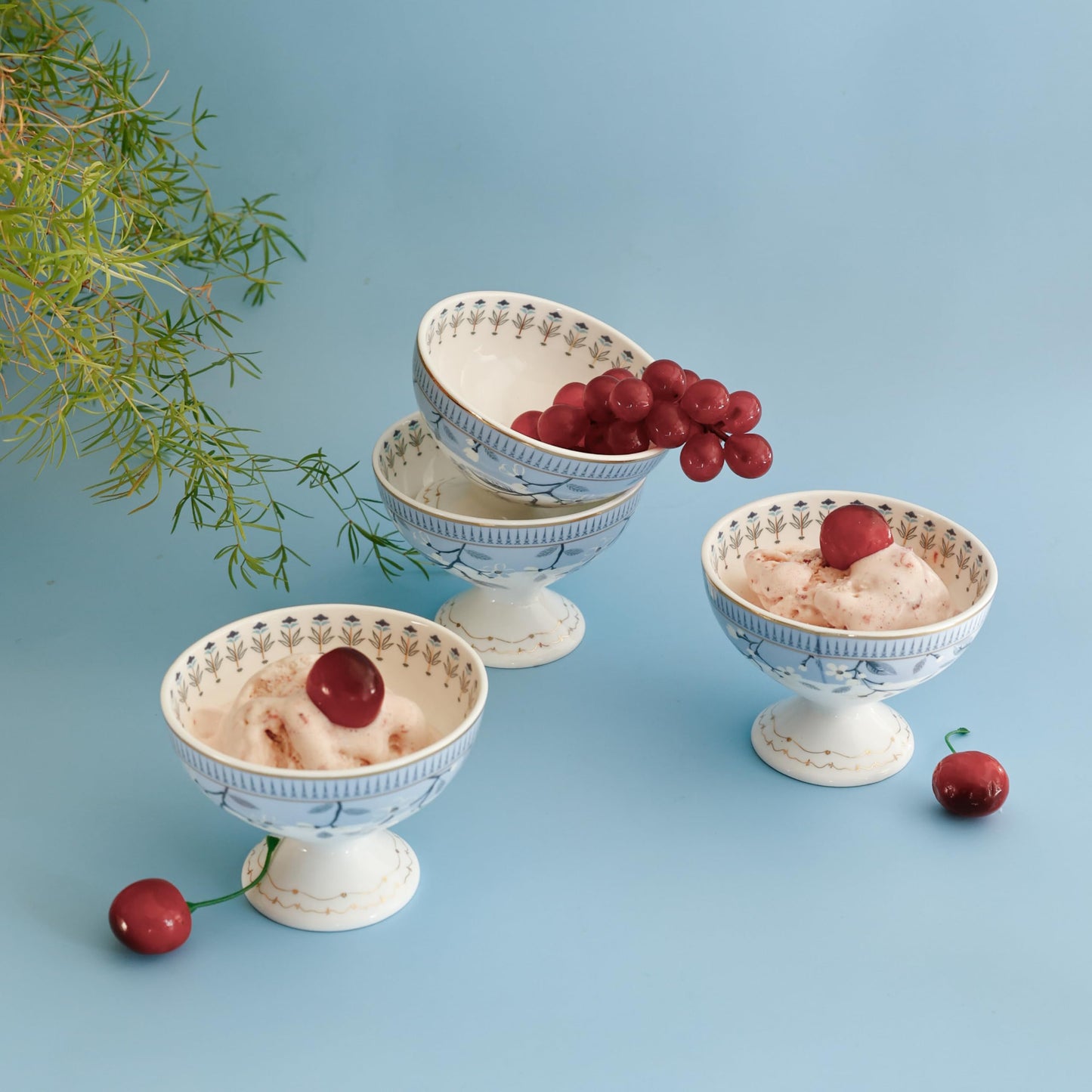 Magique by The Wishing Chair x ClayCraft : Portrait of a Rose Dessert Cups Set of 4 | 160 ml Ceramic Ice Cream Bowls | Elegant Floral Cups for Ice Cream, Sorbet & Gelato | Dishwasher Safe