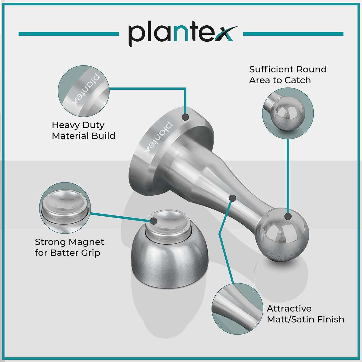 Plantex Stainless Steel 360 Degree 4 inch Door Magnetic Stopper for Home/Wall and Floor Mounted Soft-Catcher to Hold Wooden/Glass/PVC Door Stops - Pack of 2 (Matt Finish)-5