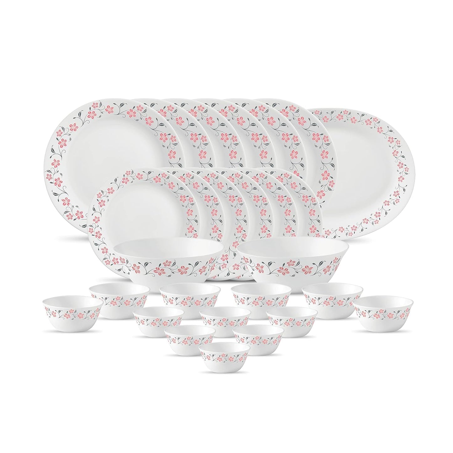 La Opala Diva, Ivory Collection, Opal Glass Dinner Set 27 pcs, Grace Red, White