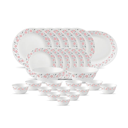 La Opala Diva, Ivory Collection, Opal Glass Dinner Set 27 pcs, Grace Red, White