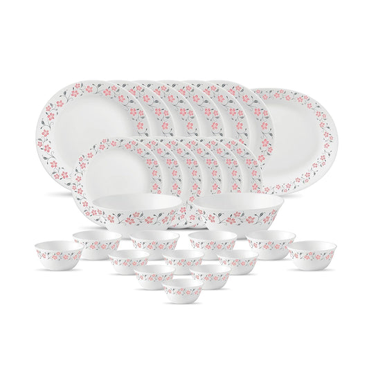 La Opala Diva, Ivory Collection, Opal Glass Dinner Set 27 pcs, Grace Red, White