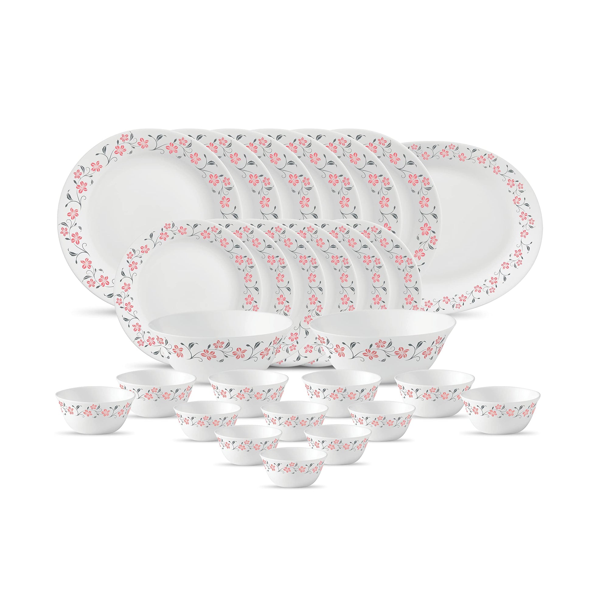 La Opala Diva Ivory Collection Opal Glass Crockery | for Family of 6 | Dinner Set 27 pcs Golden Fall | Plates & Bowls for Dining | Microwave Safe | 100% Vegetarian | Extra Strong | Light & White
