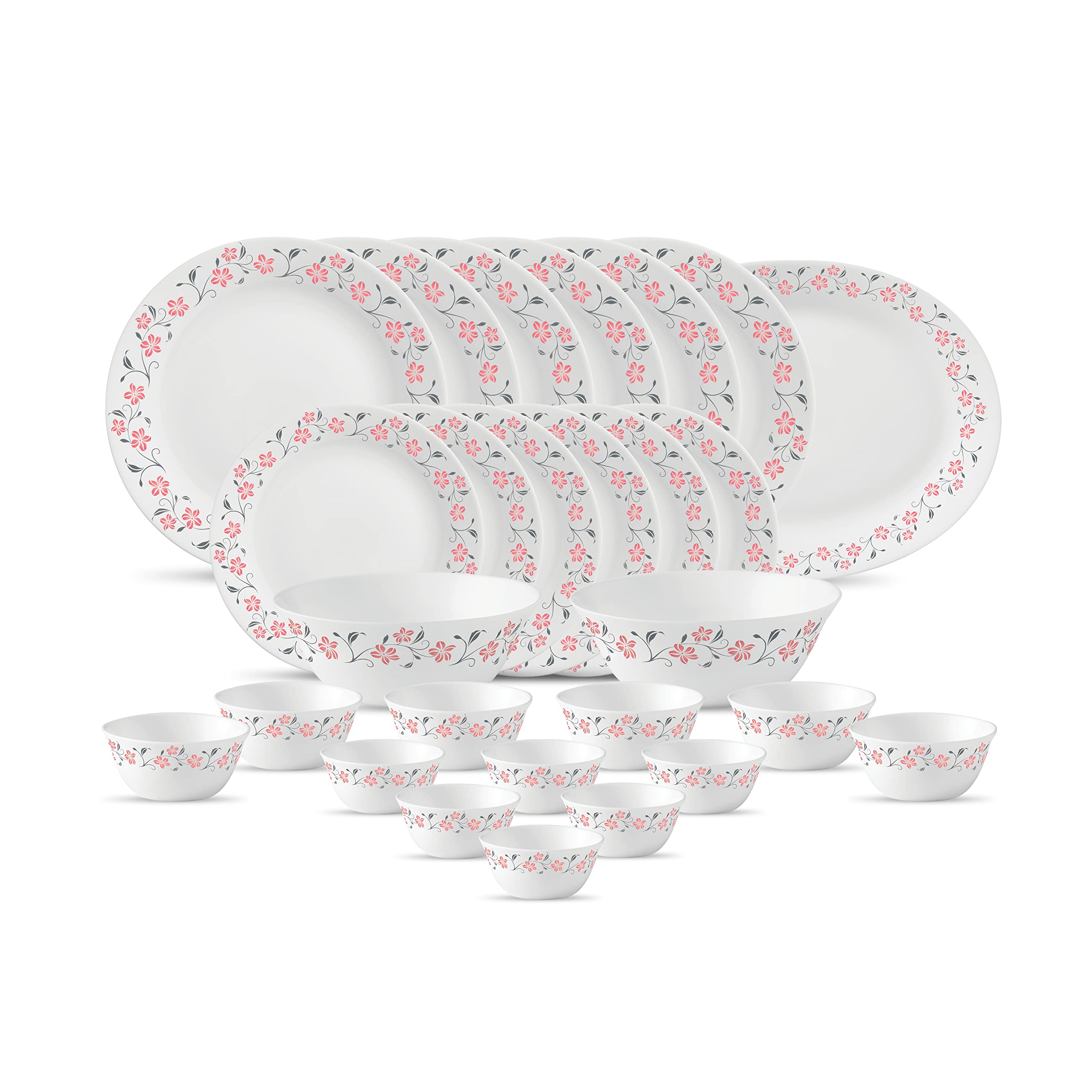 La Opala Diva Ivory Collection Opal Glass Crockery | for Family of 6 | Dinner Set 27 pcs Golden Fall | Plates & Bowls for Dining | Microwave Safe | 100% Vegetarian | Extra Strong | Light & White