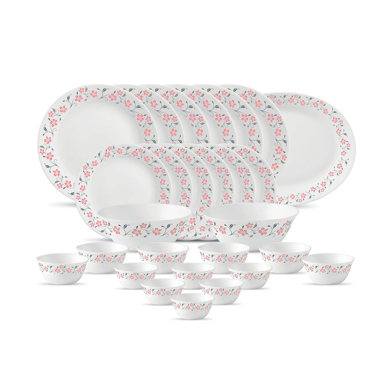 La Opala Diva Ivory Collection Opal Glass Crockery | for Family of 6 | Dinner Set 27 pcs Golden Fall | Plates & Bowls for Dining | Microwave Safe | 100% Vegetarian | Extra Strong | Light & White