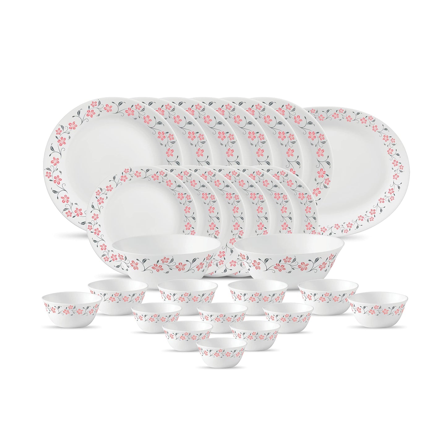La Opala Diva, Ivory Collection, Opal Glass Dinner Set 27 pcs, Grace Red, White