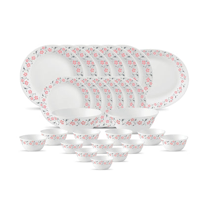 La Opala Diva, Ivory Collection, Opal Glass Dinner Set 27 pcs, Grace Red, White