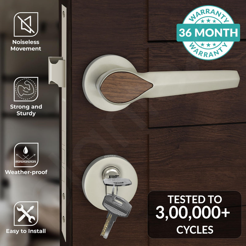 Plantex Heavy Duty Mortise Door Lock/Door Handle Lock/Main Door Handle Set for Home/Office/Door Accessories - (PT-012, Satin & Wood)-2