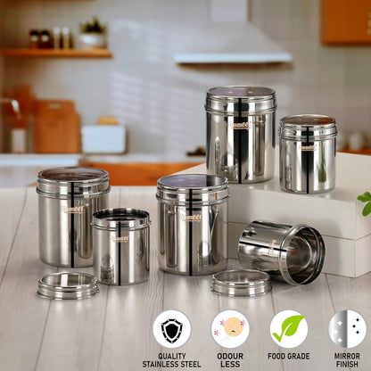 Sumeet Stainless Steel Small Containers/Jars/Dabba for Kitchen Storage with See Through Lids - set of 6Pcs, 400ml + 750ml capacity, 7.3cm & 9cm Dia, Silver