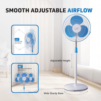 V-Guard Esfera STS Neo Pedestal Fan | 1330 RPM Motor | Customisable Tilt And Oscillation Control | White Blue | 40 cm (400mm)