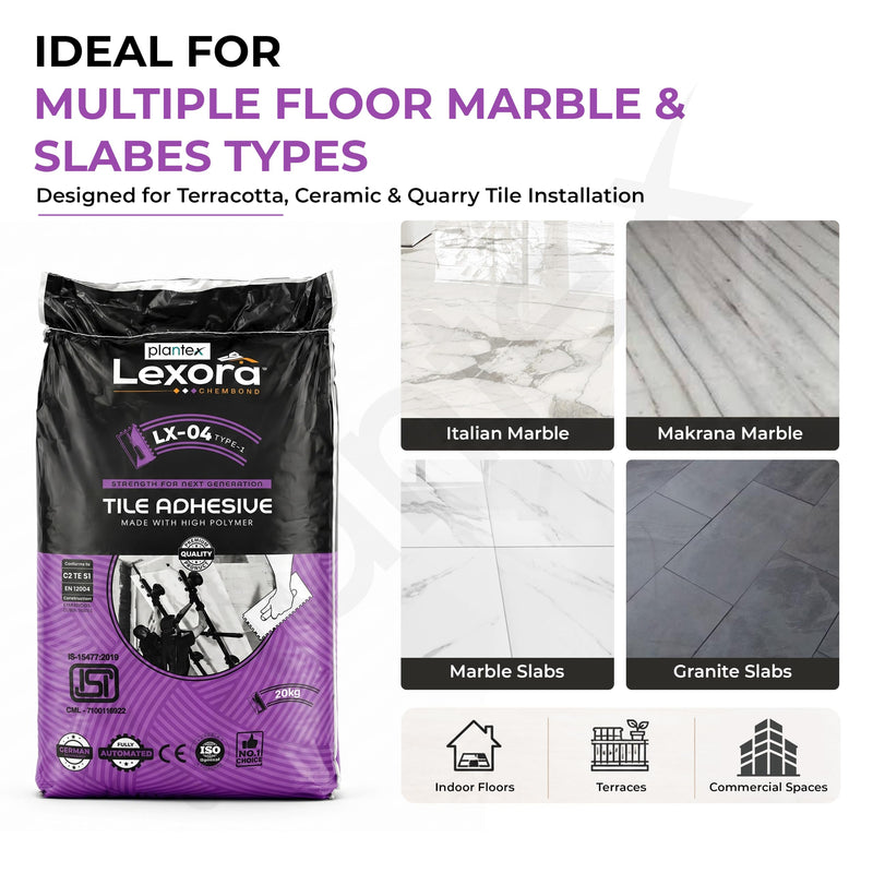 Plantex Lexora Tile Adhesive for Terracotta/Ceramic & Quarry Tiles/Polymer Modified Cement Adhesive for Floor & Wall Tiles Fixing/ Kitchen & Bathroom‚ Use - 20kg (LX-04, White)-2