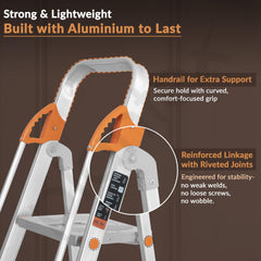 Plantex Secura 6 Step Aluminium Ladder for Home/Foldable Ladder with Safe Hand Rails/5 Year Manufacturer Warranty(Orange-Silver)-2