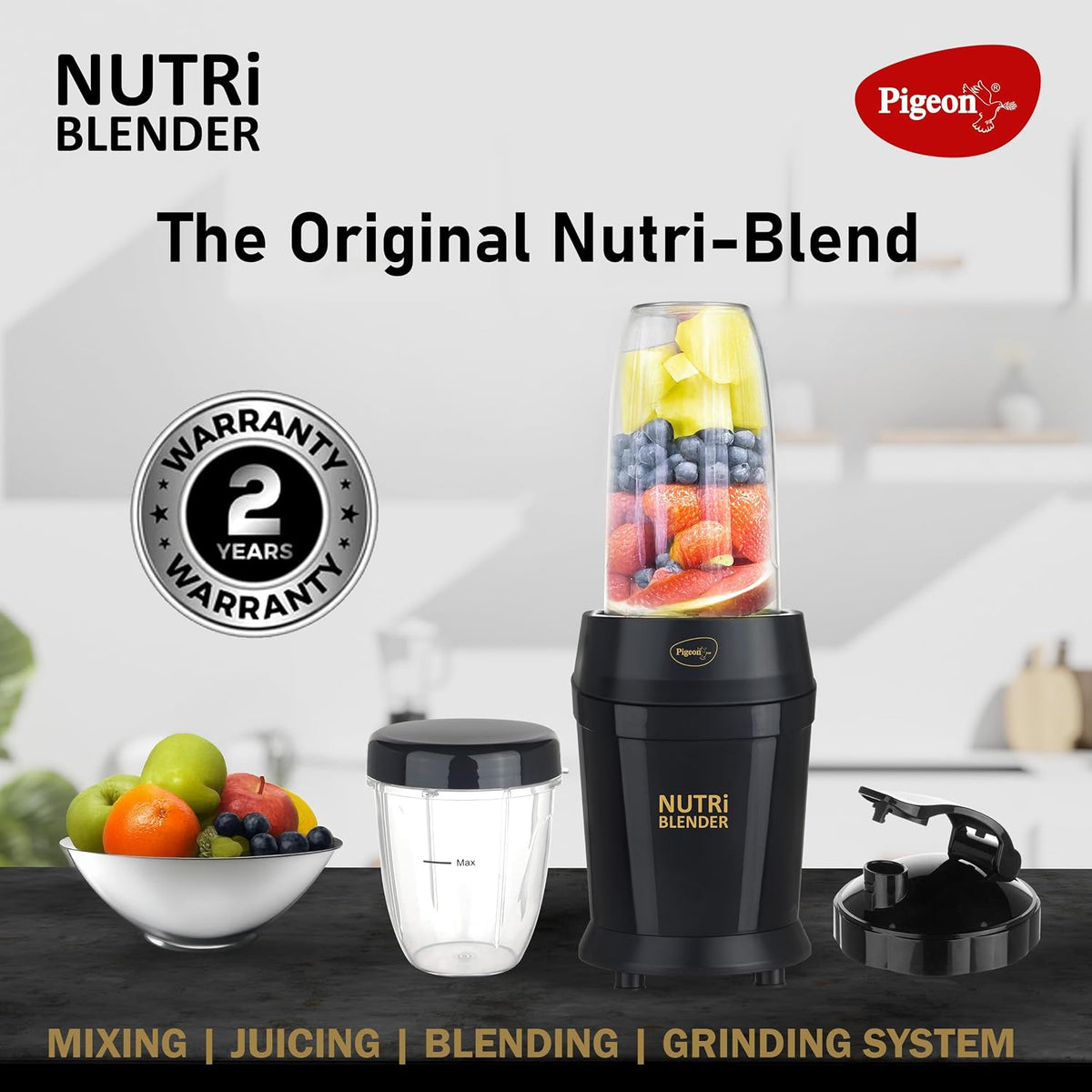 Pigeon by Stovekraft Nutri Blender | Grinder Juicer Blender Smoothie Maker All-in-1 Machine | 600 Watt | 2 Jars- Multius