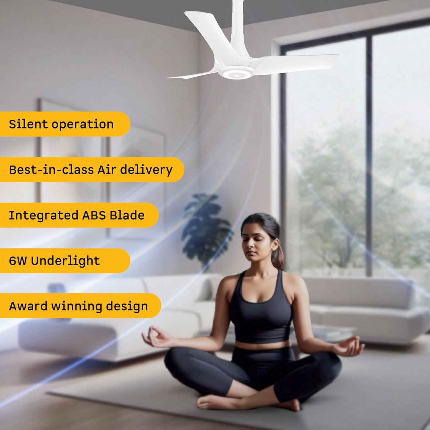 atomberg Aris Starlight BLDC Ceiling Fan 900mm Best-in-class Air Delivery Smart IoT Remote Silent Operation LED Underlight | BEE 5star | 3 Year Warranty Stellar Black (Marble White)