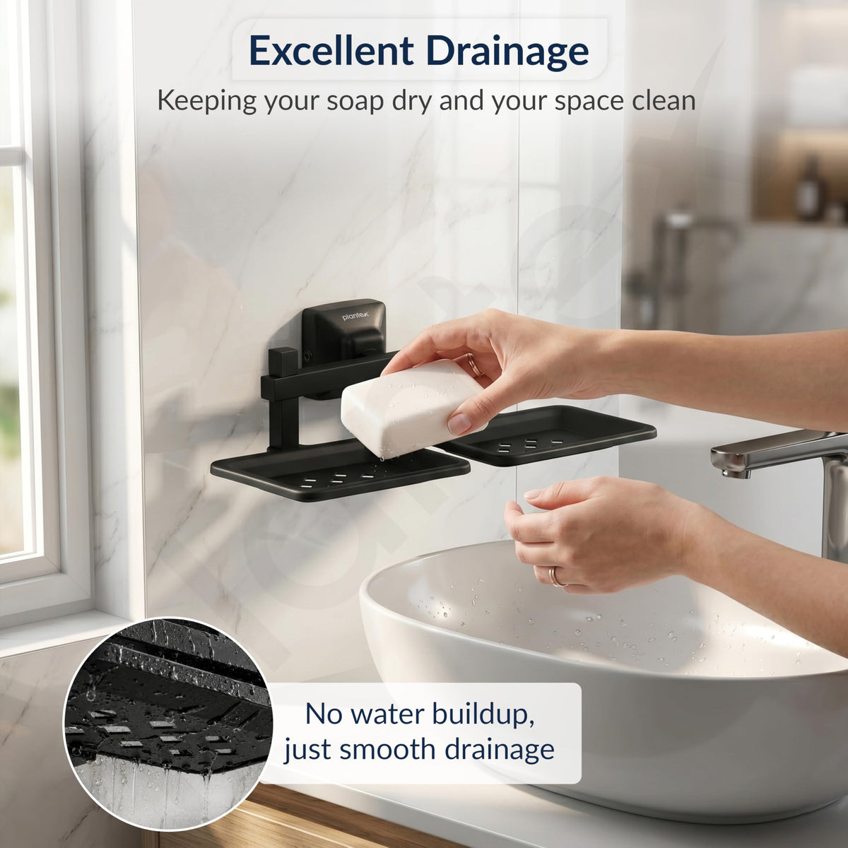 Plantex 304 Grade Stainless Steel Double Soap Holder for Bathroom/Dual Soap Dish/Soap Stand/Soap Case/Bathroom Accessories - Squaro (Black)-6