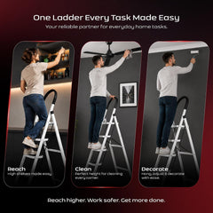 HOUZA Steel Ladder for Home 6 Steps Foldable with Anti-Skid Wide Steps (30cm x 20cm) | 6 Step Ladder for Home Use with D-Shape Rods | Secure Lock | 150 Kg Capacity Folding Ladder | 5 Year Warranty