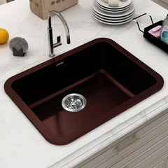 Plantex Quartz Matt Kitchen Sink/UV Protected Kitchen Sink/Undermount Sink for Kitchen/Metalic Single Bowl Sink with Coupling and Hose Pipe - Pack of 1 (24 x 18 inch, Choco Brown)-1