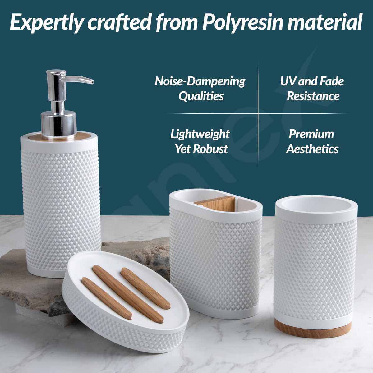 Plantex Polyresin Bathroom Accessories Set Soap Dispenser/Toothbrush Holder/Tumbler Holder/Soap Dish - 4 Piece(922)-2