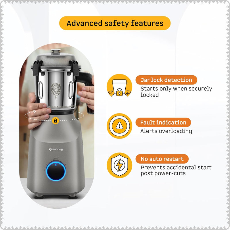 Atomberg Tavi Mixer Grinder | 𝟏𝟏𝟎𝐕 𝐎𝐧𝐥𝐲 𝐟𝐨𝐫 𝐔𝐒 & 𝐂𝐚𝐧𝐚𝐝𝐚 | Unique Coarse Mode for Silbatta-Like Texture | Intelligent 600W Motor | 4 Jars Including Chopper Jar | Matte Sand Grey