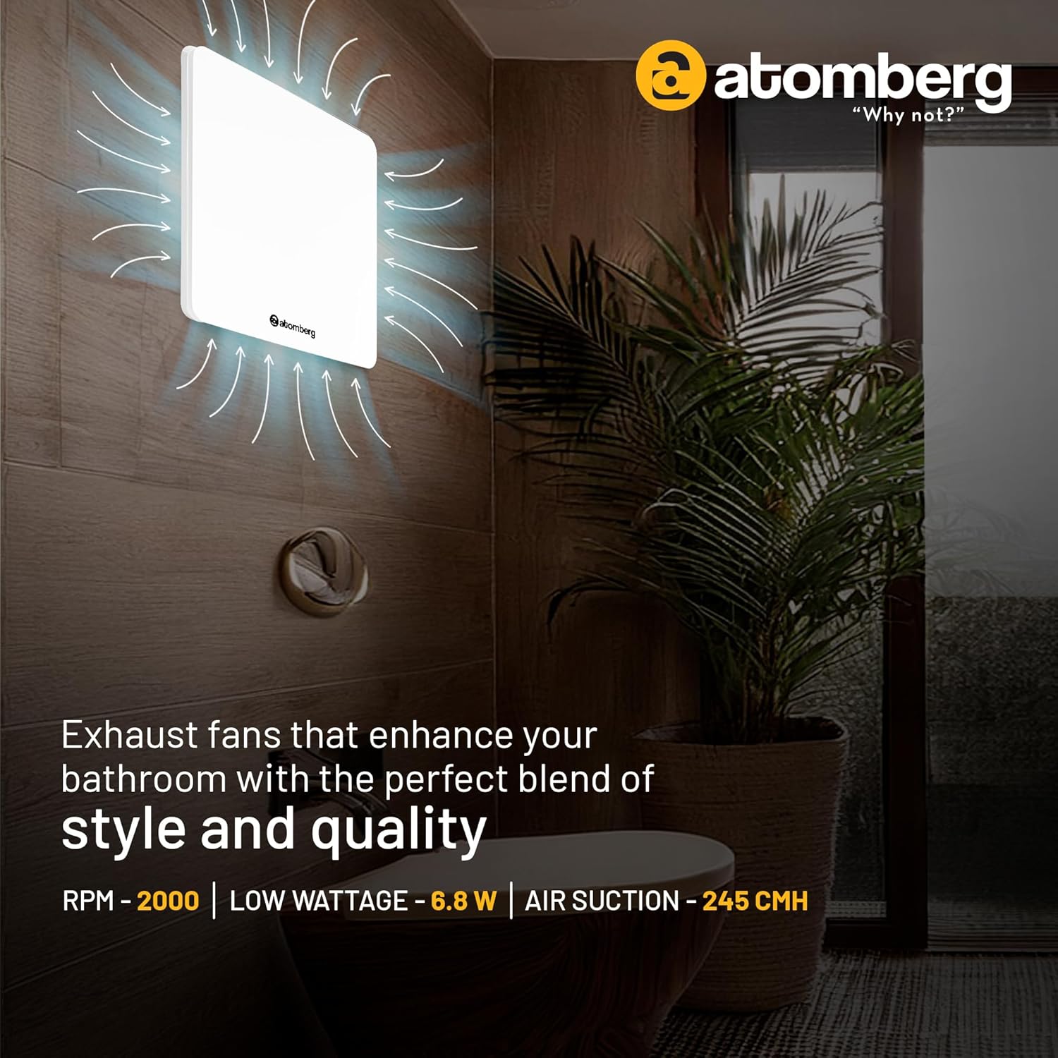 atomberg Studio Exhaust Fan 150mm (6 Inches) | BLDC Motor | 6.8W| Low Noise | 2000 RPM| Ideal for Bathroom,Kitchen | Easy to Clean | Installation-Round Cut (153mm) | 2 Years Warranty | (Gloss White)