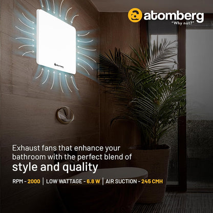 atomberg Studio Exhaust Fan 150mm (6 Inches) | BLDC Motor | 6.8W| Low Noise | 2000 RPM| Ideal for Bathroom,Kitchen | Easy to Clean | Installation-Round Cut (153mm) | 2 Years Warranty | (Gloss White)