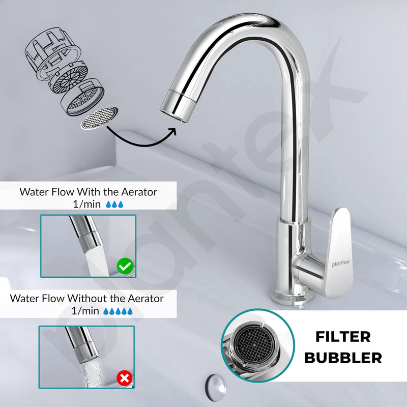 Plantex Sink Tap for Kitchen Basin/Pure Brass Tap with Water Saving Nozzle for Kitchen Sink Taps with Teflon Tape & Wall Flange (DOL-2311-Chrome)-5