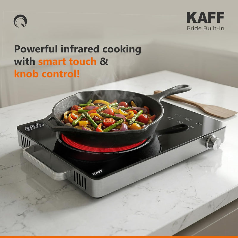 Kaff 2200W Electric Infrared Cooktop Stove | High Gloss Glass Finish | Digital Display | 4 Preset Cooking Modes | Touch 