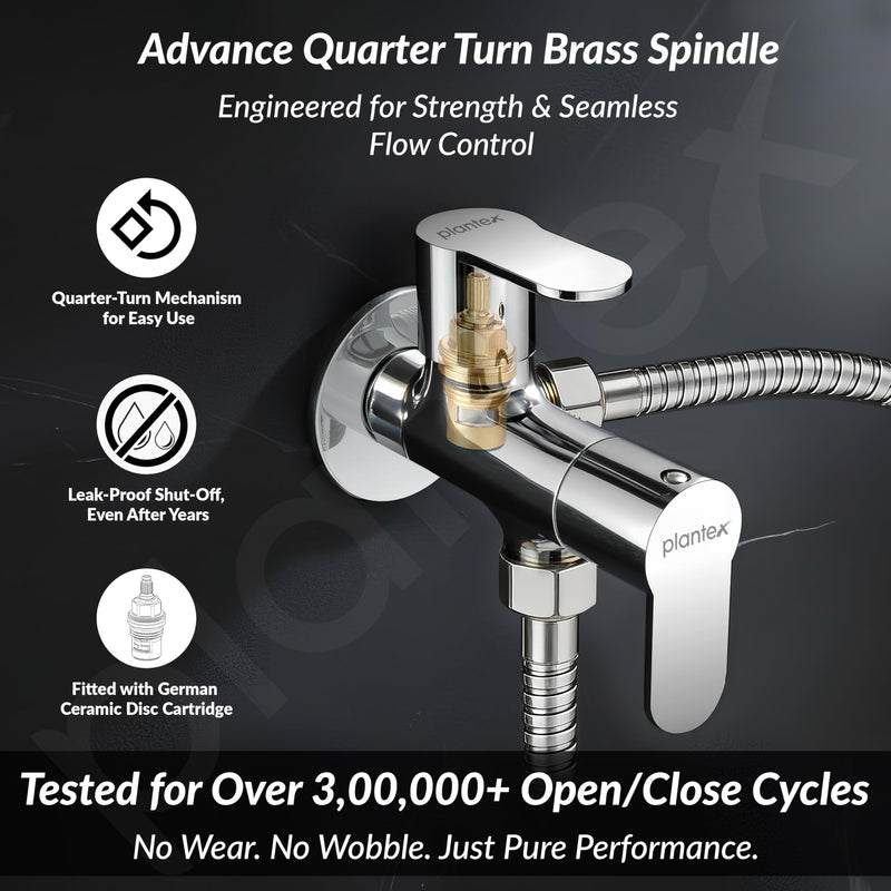 Plantex Pure Brass Angle Valve 2 in 1/Two Way Angle Cock Tap with Wall Flange & Teflon Tape/Angle Valve for Bathroom with 7 Year Manufacturer's Warranty- (Alpha, Chrome)-2