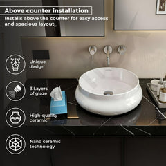 Plantex Ceramic Basin/Countertop Vessel Sink/Tabletop Wash Basin/Washbasin for Bathroom with 10 Years Glaze Warranty by Plantex (White Glossy - 16 x 16 x 5.5 Inch)-2
