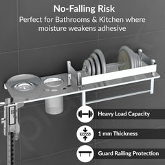 Plantex Stainless Steel 4in1 Multipurpose Bathroom Shelf/Bathroom Steel Rack with Soap Dish, Towel Rod and Tumbler Holder-Chrome (18x5 inches)-6